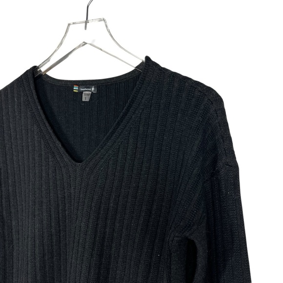 SMARTWOOL Black V-Neck Ribbed Knit Sweater with Flare Sleeve Women's Size Small - Picture 5 of 6